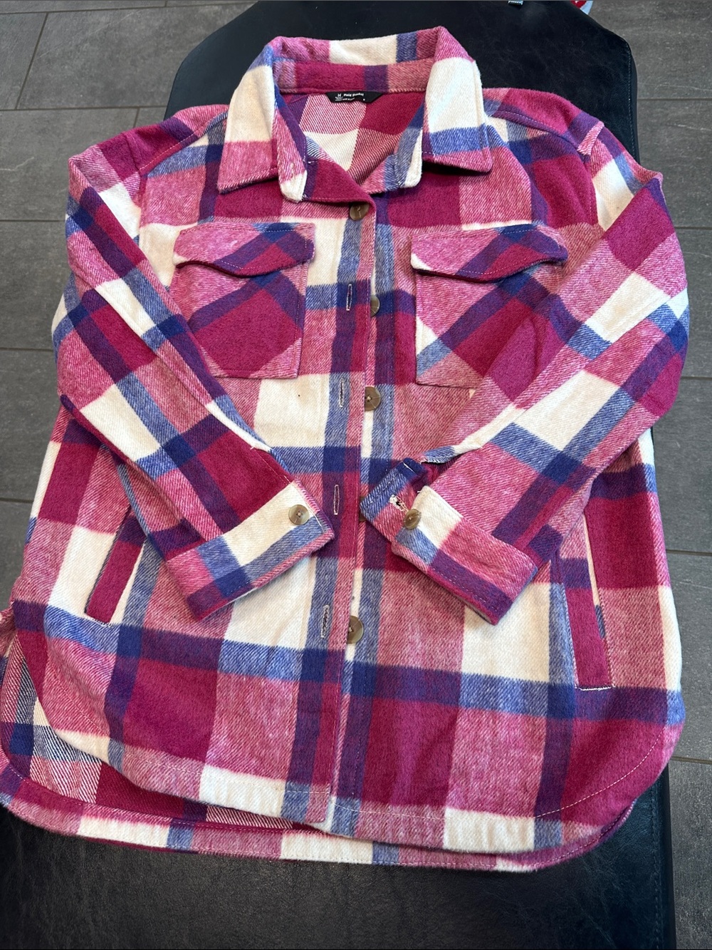 Women’s Plaid Button-Up Shacket - Pink & Cream